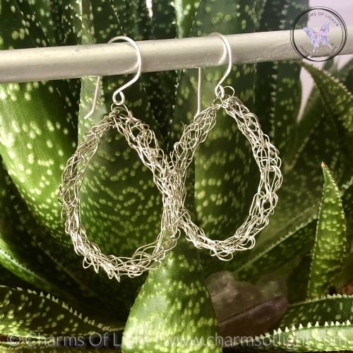 Silver Wire Crochet Teardrop Earrings